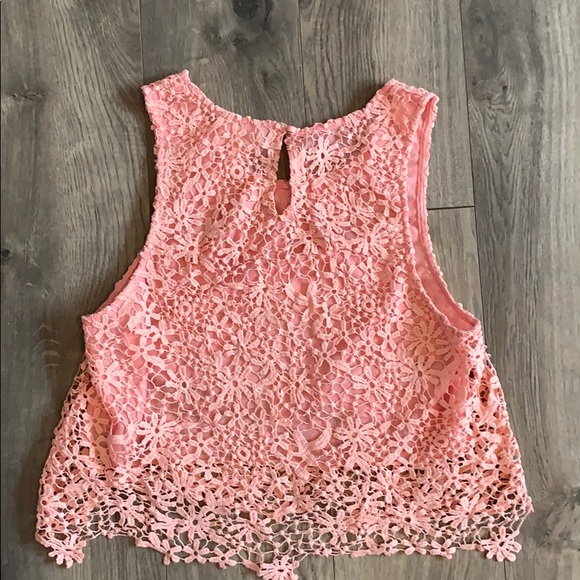 Orange/peach lace floral tank - Picture 3 of 3